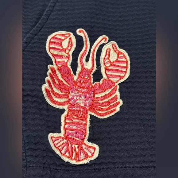 Lilly Pulitzer The Callahan Shorts Blue Beaded Embroidered Lobster Patch size 14 - Picture 10 of 12